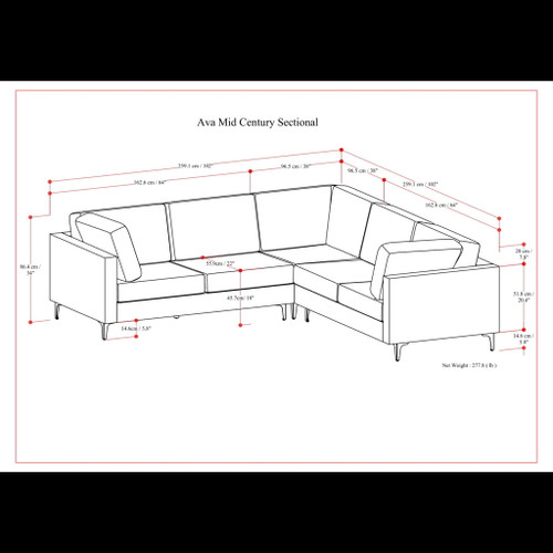 Ava - Mid Century Corner Sectional Sofa Handcrafted