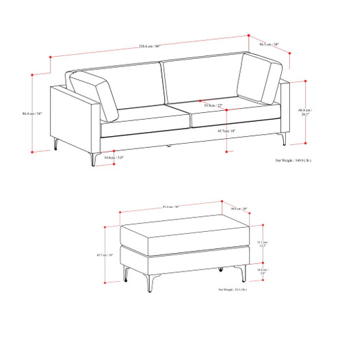 Ava - Mid Century Sofa With Ottoman Set