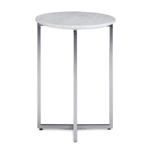 Marsden - Side Table With Polished Base - White / Silver