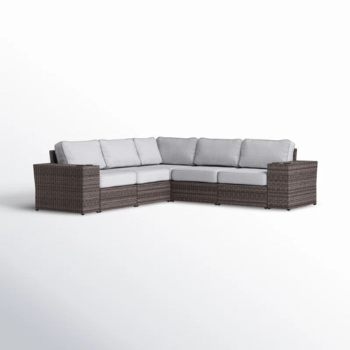 Wide Reversible Outdoor Sectional Sofa With Cushions - Brown / Gray Wide Reversible Outdoor Sectional Sofa With Cushions - Brown / Gray