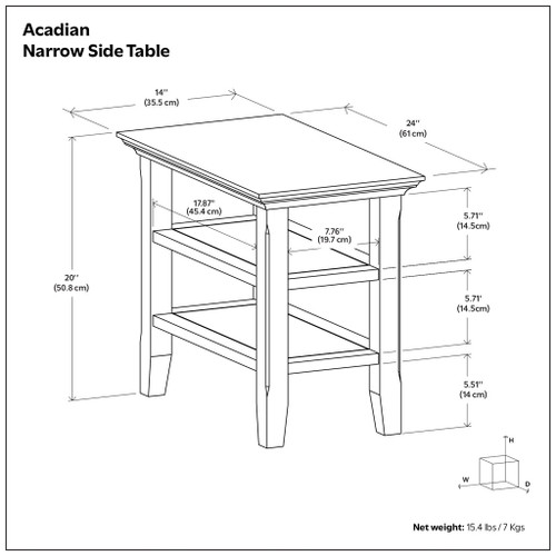 Acadian - Narrow Side Table, Handcrafted