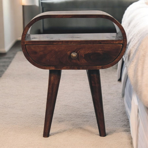 Circular Bedside Table With Open Slot - Walnut Circular Bedside Table With Open Slot - Walnut