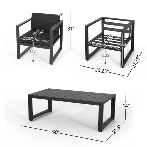 4 Piece Outdoor Chair Set With Weather Resistant Cushion - Dark Gray