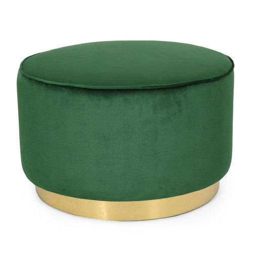 Round Velvet Ottoman, Upholstered Foot Stool For Living Room, Entryway - Emerald