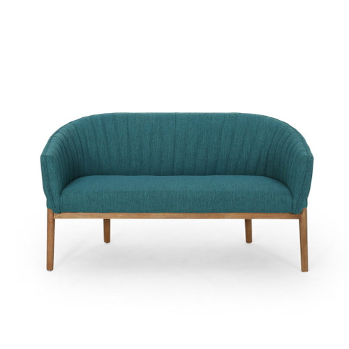 Mid Century Modern Loveseat With Channel Stitched Backrest