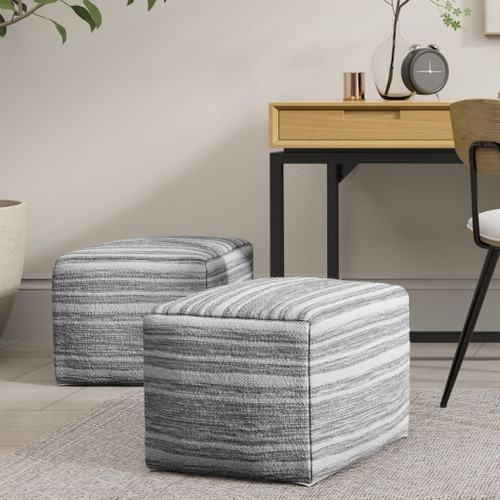 Carina - Square Woven Pouf - Black White Carina - Square Woven Pouf - Black White