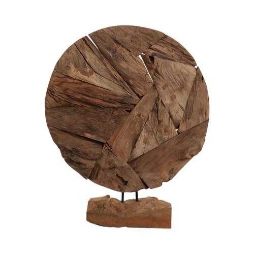 24" Teak Wood Disc On Stand - Natural