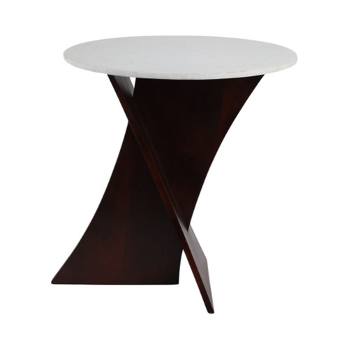 21" x 20" Marble Top Criss Cross Accent Table - White