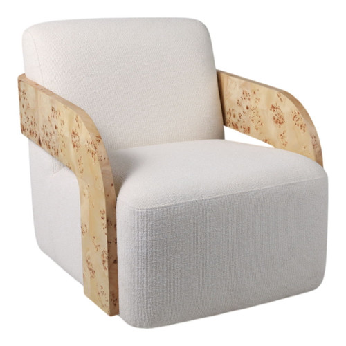 Burl Wood Arm Swivel Accent Chair - Ivory / Tan