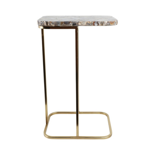 24" x 15" Agate Top C-Table - Black / Gold