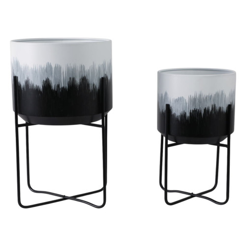 19" / 23" Brush Strokes Metal Planters On Stands (Set of 2)