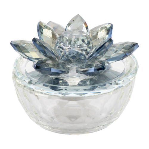 Glass Trinket Box Clear With Light Blue Lotus Top - Clear / Light Blue Glass Trinket Box Clear With Light Blue Lotus Top - Clear / Light Blue