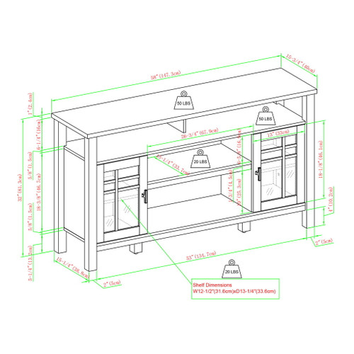 Transitional 2 Door Sideboard With Windowpane Design - Ivory Oak
