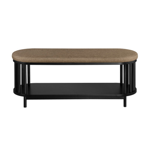 Scandi - Upholstered Top Storage Bench With Lower Shelf - Black