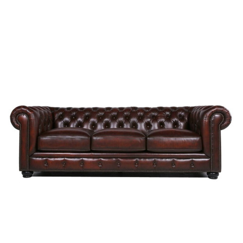 Traditional Tufted Leather Chesterfield Nailhead Sofa - Brown Traditional Tufted Leather Chesterfield Nailhead Sofa - Brown