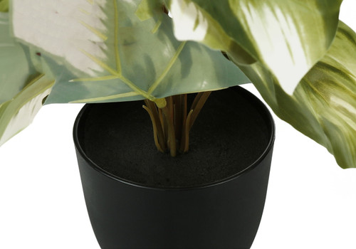 13" Tall, Artificial Plant, Monstera Calthea, Indoor, Faux, Fake, Table, Greenery, Potted, Decorative (Set of 2) - Green / Black