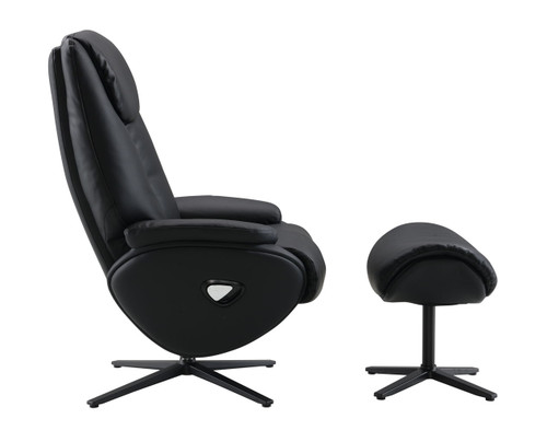 Labotina - Top Grain Leather Accent Chair With Swivel & Ottoman - Black