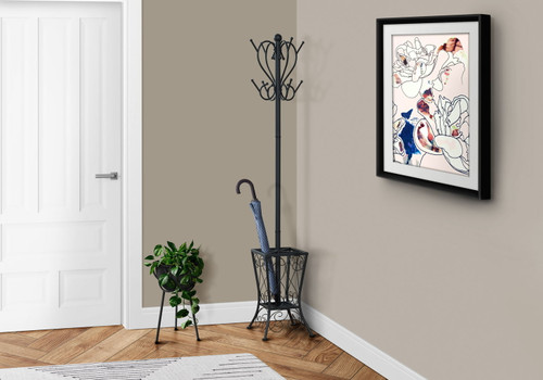 Coat Rack, Hall Tree, Free Standing, 8 Hooks, Entryway, Umbrella Holder, Transitional - Black Coat Rack, Hall Tree, Free Standing, 8 Hooks, Entryway, Umbrella Holder, Transitional - Black