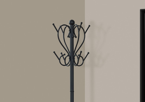 Coat Rack, Hall Tree, Free Standing, 8 Hooks, Entryway, Umbrella Holder, Transitional - Black