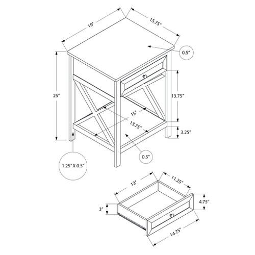 Accent End Table, 2 Tier, Storage Drawer, Transitional Style