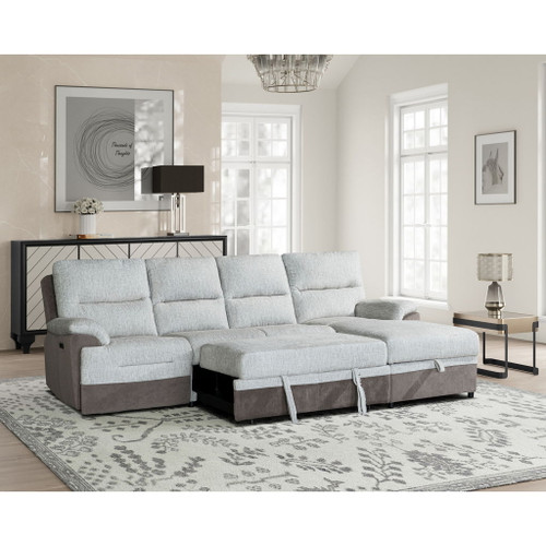 Kia - Sectional With Power And USB - Beige / Brown