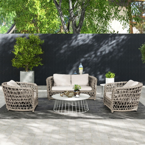 Everly - Frame Barrel Deep Seating Patio Arm Chair Axroma Olefin - Oat Beige Everly - Frame Barrel Deep Seating Patio Arm Chair Axroma Olefin - Oat Beige