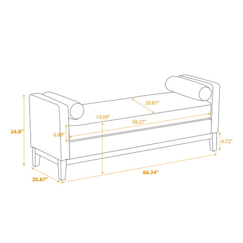 Elegant Upholstered Bench, Daybed, Ottoman With Wood Legs & Bolster Pillows - Ivory Boucle