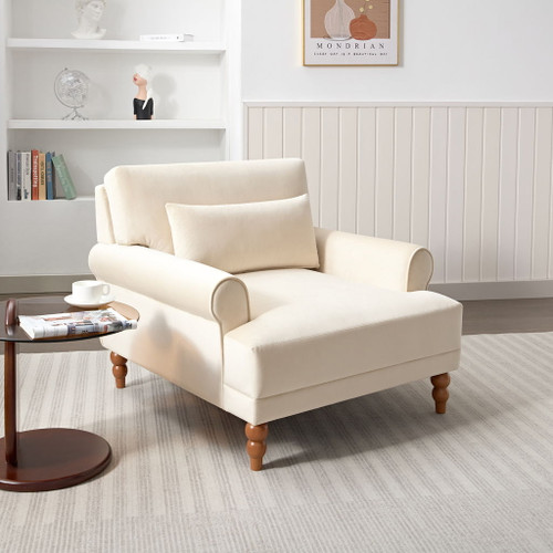 Elegant Circular Armrests, Ergonomic Lumbar Support, Vintage Roman Column Legs, Luxurious Large Size, Enhances Living Room Aesthetics, For Living Room - Beige
