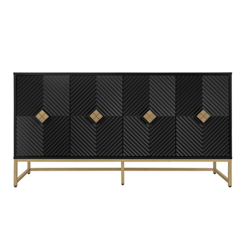 Carved 4 Door Sideboard With Storage, Adjustable Shelf