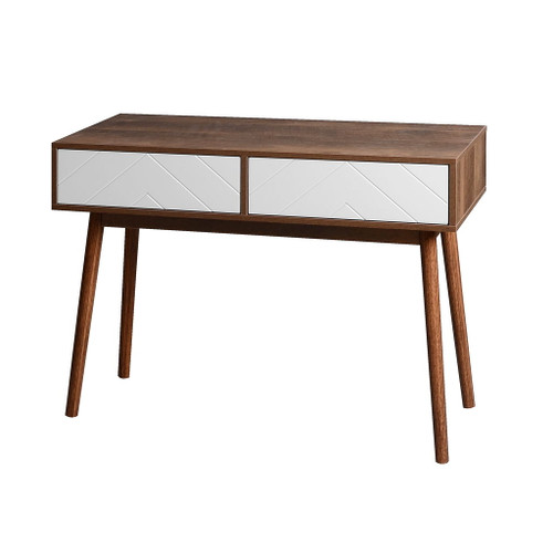 Rustic Entryway Console Table With Carved Panel Drawers And Wood Legs - Natural