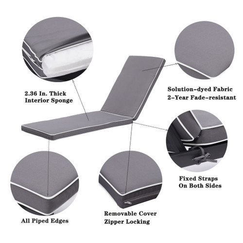 2 Pieces Set Outdoor Lounge Chair Cushion Replacement Patio Furniture Seat Cushion Chaise Lounge Cushion - Antique Gray / White