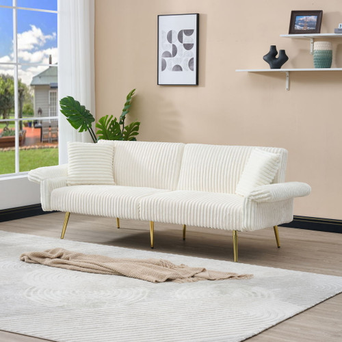 Luxury Corduroy Foldable Double Sofa Bed With Folding Armrests