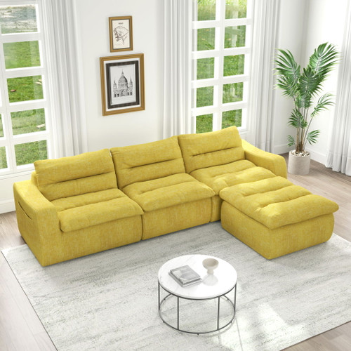 Modern L Shaped Modular Beanbag Sofa, Comfortable Lazy Style, Compression Sponge And Cloth