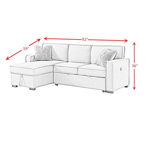 Caracas - Sectional RHF Loveseat With Pull Bed, Drop Table & USB - Palmer Steel