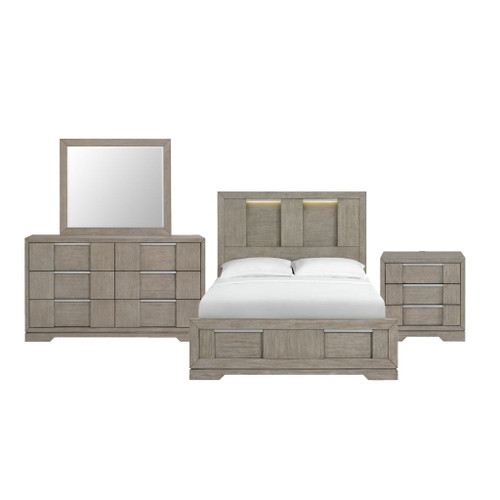 Kelis - 4 Piece Bedroom Set With Queen Panel Bed And LED - Gray