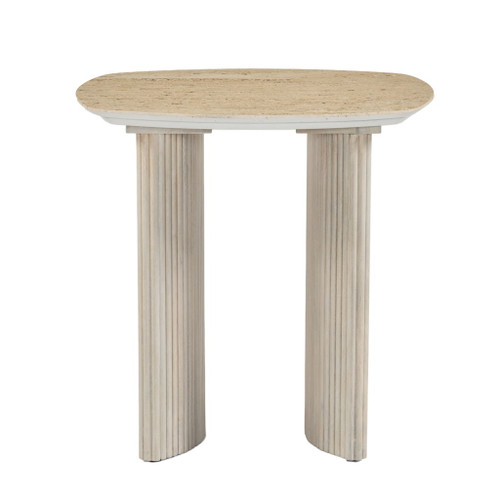 Catalina Travertine & Fluted Wood Accent Table / Kd 24" - Beige