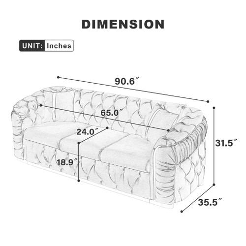 Button Tufted Couch With 2 Pillows, 3 Seater Luxury Chesterfield Sofa