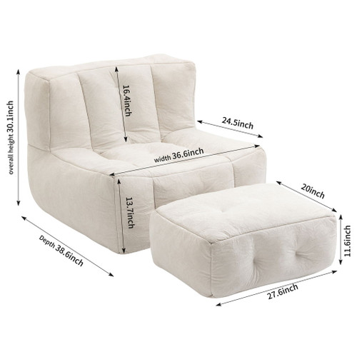 Modern Indoor Fluffy Bean Bag Chair With Memory Foam And Ottoman, Super Soft