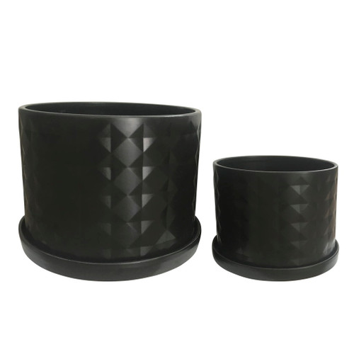 Diamond Planter With Saucer 10 / 12" (Set of 2) - Black
