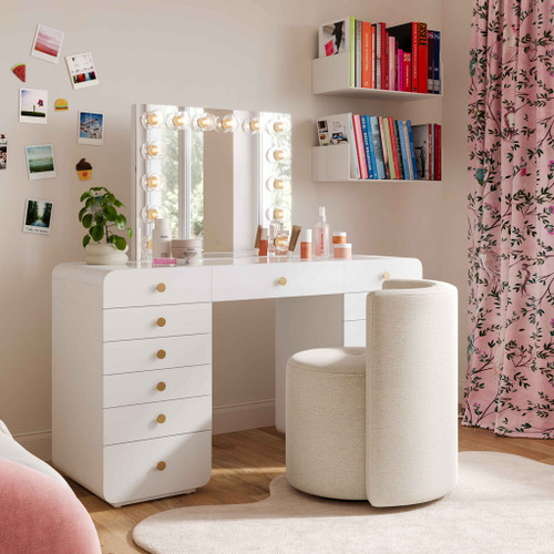 Alyssa - Chenille Rolling Desk Chair - Cream