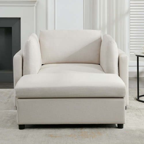 Wide Modern Oversized Armchair With Ottoman Stool, Single Sofa With Lumbar Support, Accent Chair