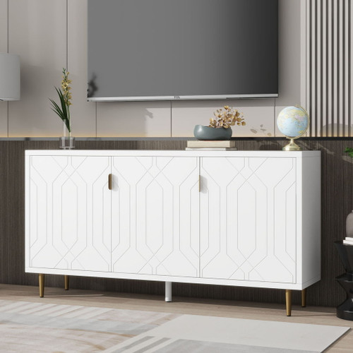 Modern TV Stand With 3 Doors And Adjustable Shelves