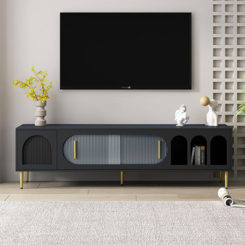 Modern TV Stand With 3 Shelves And 2 Cabinets