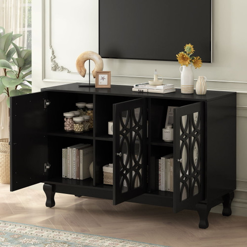 Modern Mirrored TV Stand, 3 Adjustable Shelves For Living Room