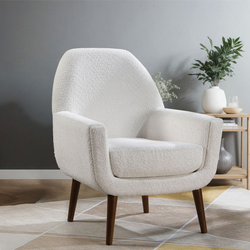 Prince - Mid Century Boucle Arm Chair With Solid Wood Legs - White