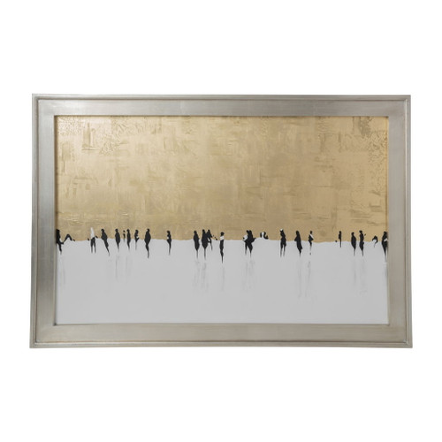 71x47 Hand Painted Day At Ice Rink - Gold