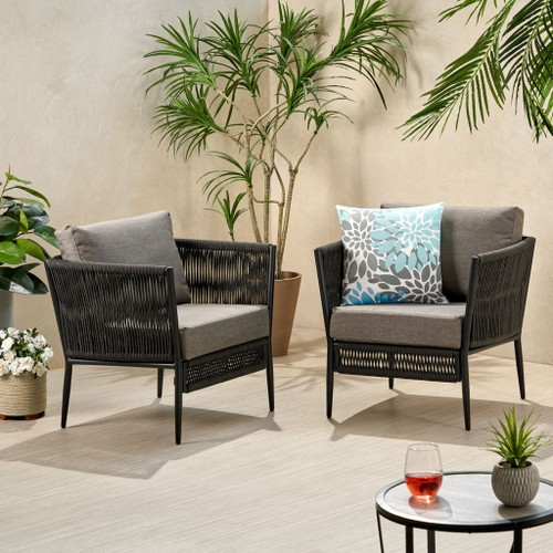 Hanford - Modern Club Chair With Woven Rope Design - Gray