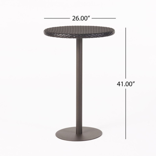 Outdoor Round Rattan Bar Table With Iron Frame - Multi Brown