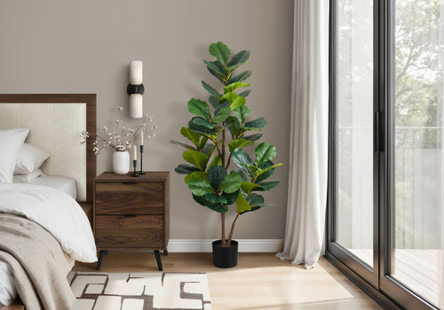 49" Tall, Artificial Plant, Fiddle Tree, Indoor, Faux, Fake, Floor, Greenery, Potted, Real Touch, Decorative - Green / Black