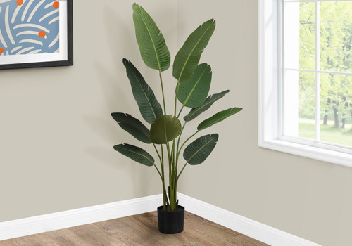 60" Tall, Artificial Plant, Bird Of Paradise Tree, Indoor, Faux, Fake, Floor, Greenery, Potted, Decorative - Green / Black